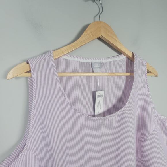 NWT Chicos Womens 3 XL Linen Cotton Scoop Neck Tank Top Pink White Stripe - Picture 3 of 8